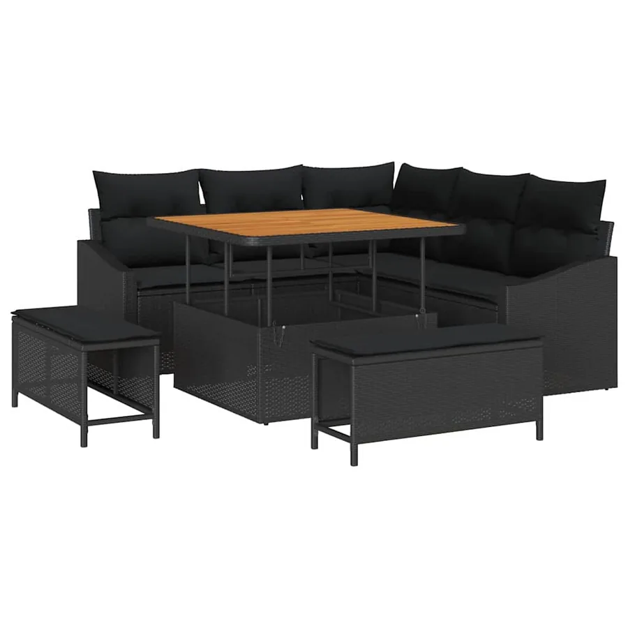 Ensemble de canapé de jardin avec coussin 8 pcs Noir polyrotin - 2
