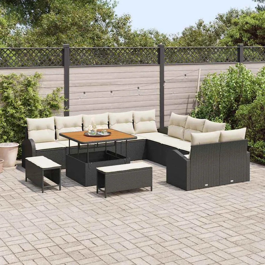 Ensemble de canapé de jardin avec coussin 13 pcs Noir polyrotin - 3