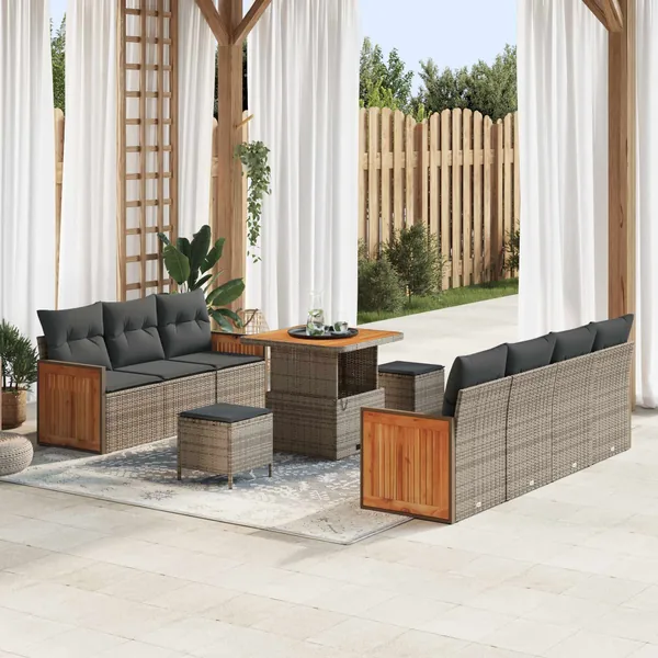 Ensemble de canapé de jardin avec coussin 10 pcs Gris