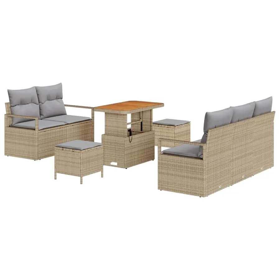 Ensemble de canapé de jardin avec coussin 8 pcs Beige polyrotin - 2