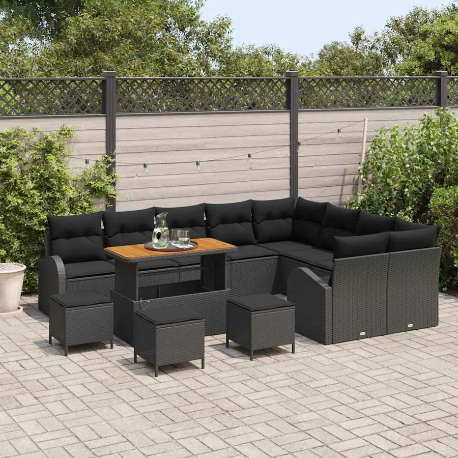 Ensemble de canapé de jardin avec coussin 13 pcs Noir polyrotin - 3