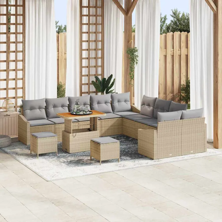 Ensemble de canapé de jardin 13 pcs Beige polyrotin