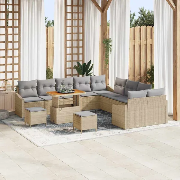 Ensemble de canapé de jardin 13 pcs Beige polyrotin