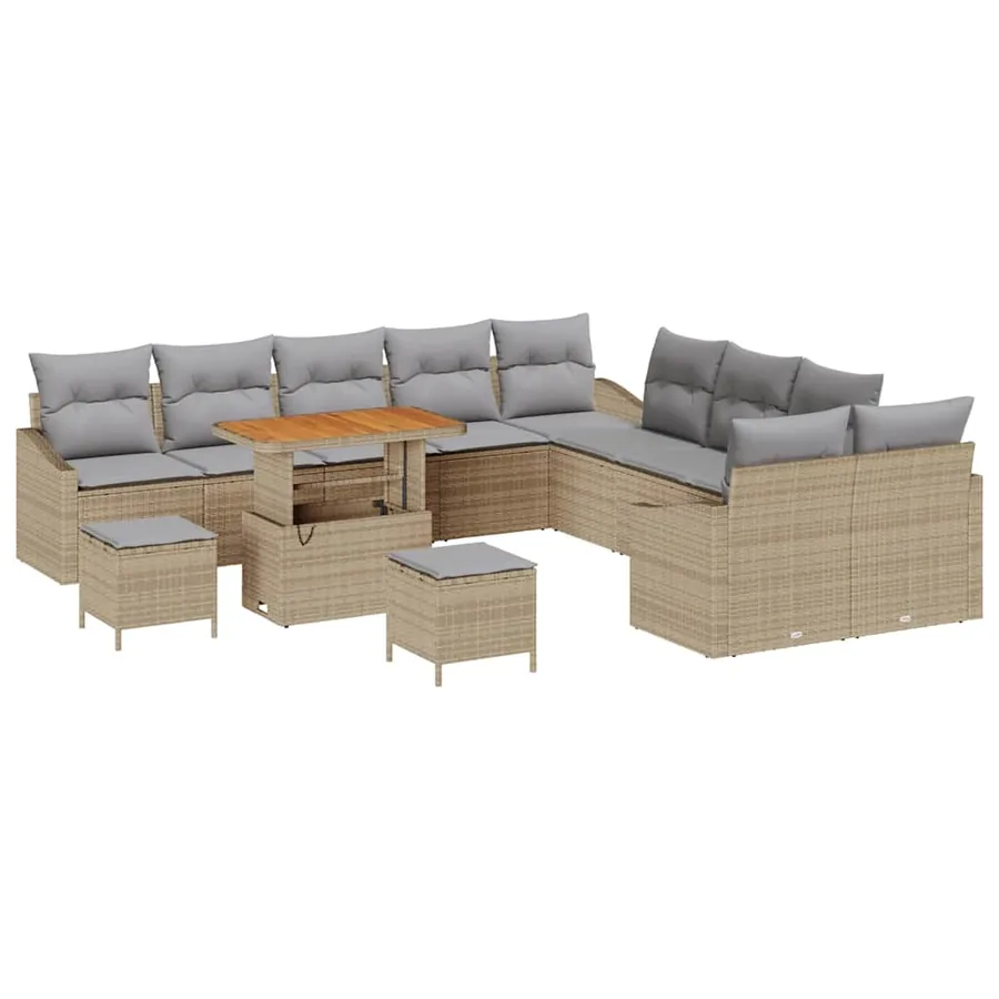 Ensemble de canapé de jardin 13 pcs Beige polyrotin - 2
