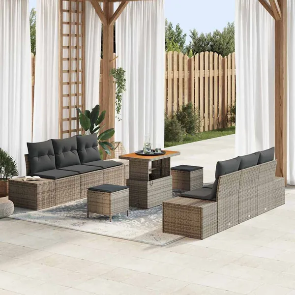 Ensemble de canapé de jardin avec coussin 9 pcs Gris polyrotin