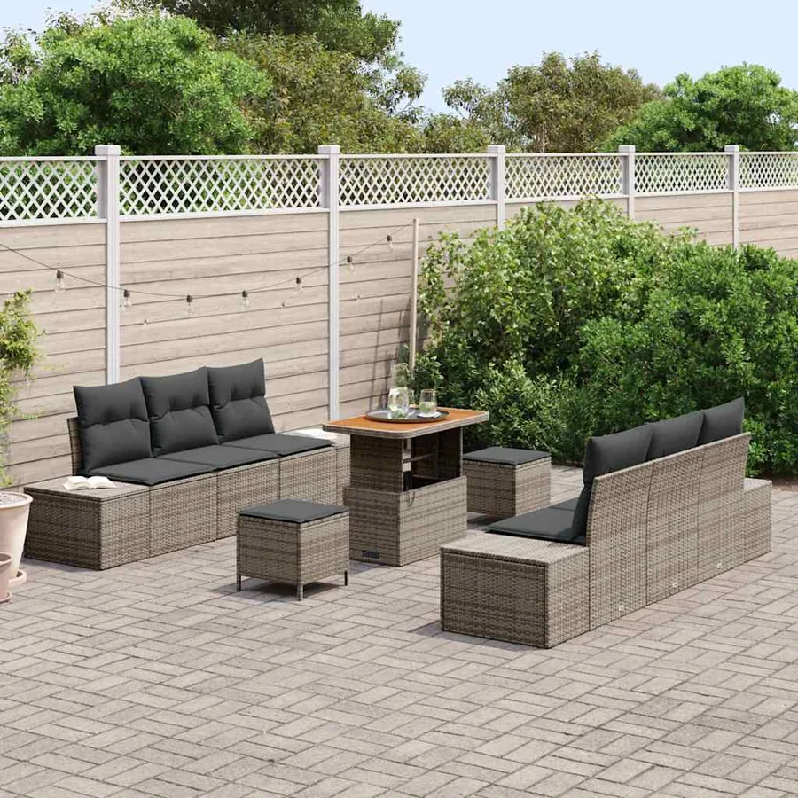 Ensemble de canapé de jardin avec coussin 9 pcs Gris polyrotin - 3