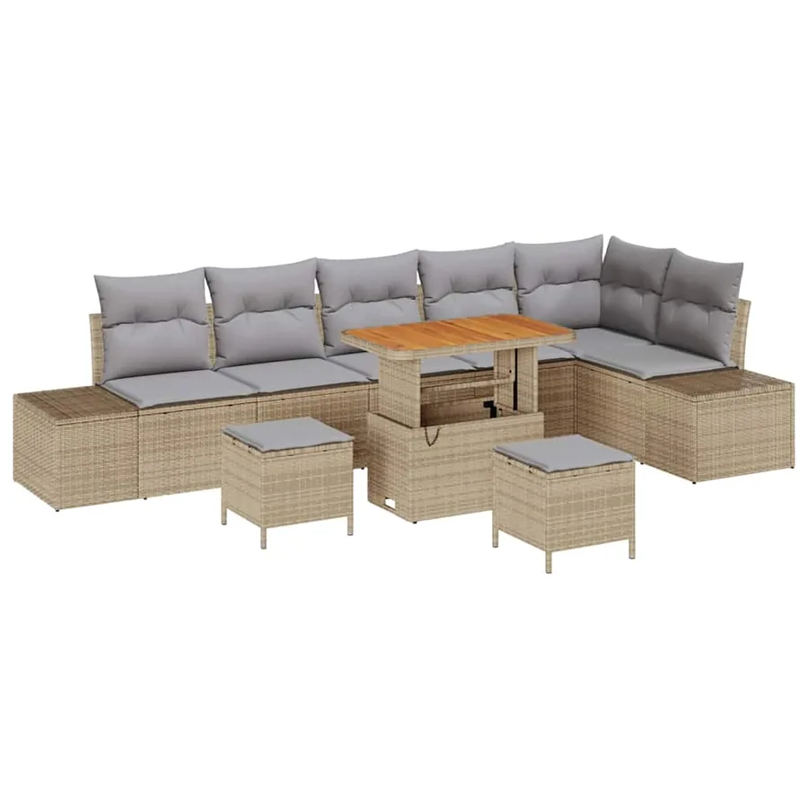 Ensemble de canapé de jardin avec coussin 9 pcs Beige polyrotin - 2