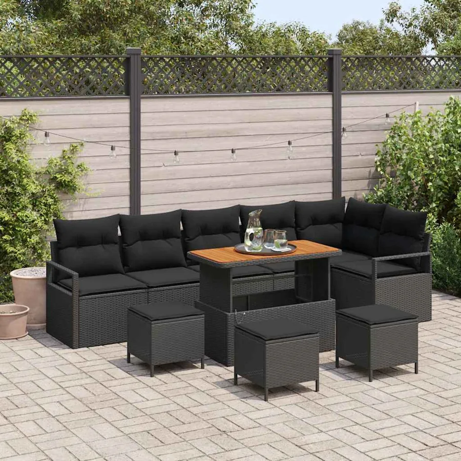 Ensemble de canapé de jardin 10 pcs Noir Poly rotin