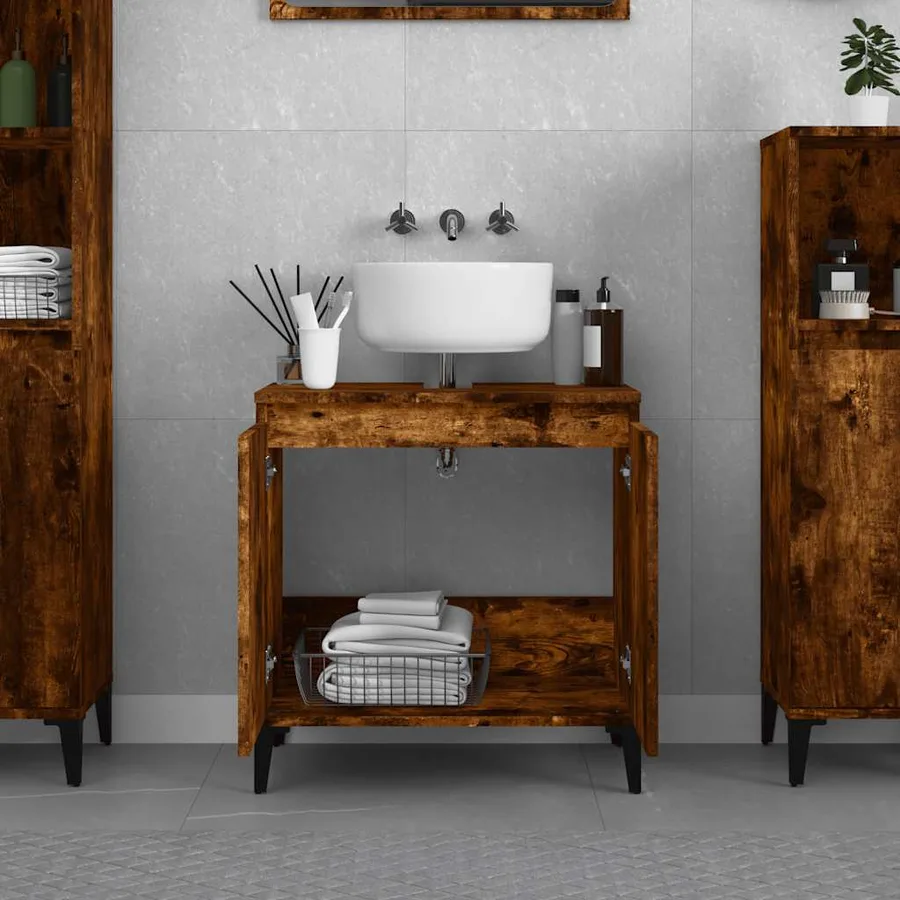 Meuble d'évier chêne fumé 58x33x60 cm bois d'ingénierie - 3