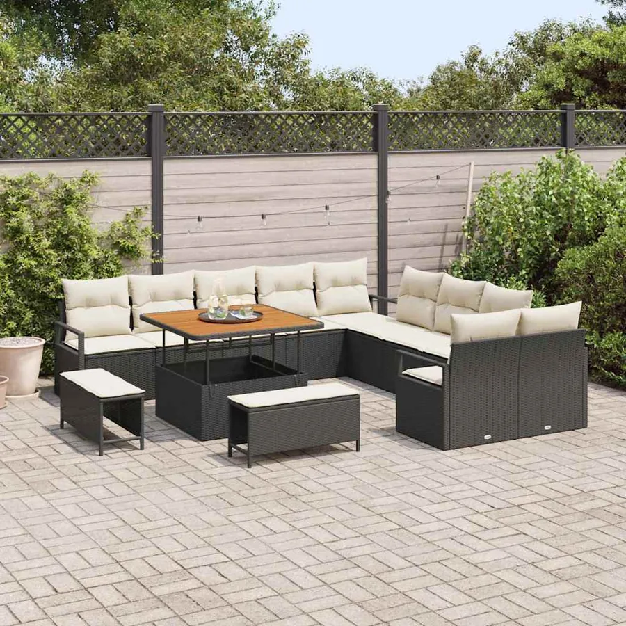 Ensemble de canapé de jardin avec coussin 13 pcs Noir polyrotin - 3