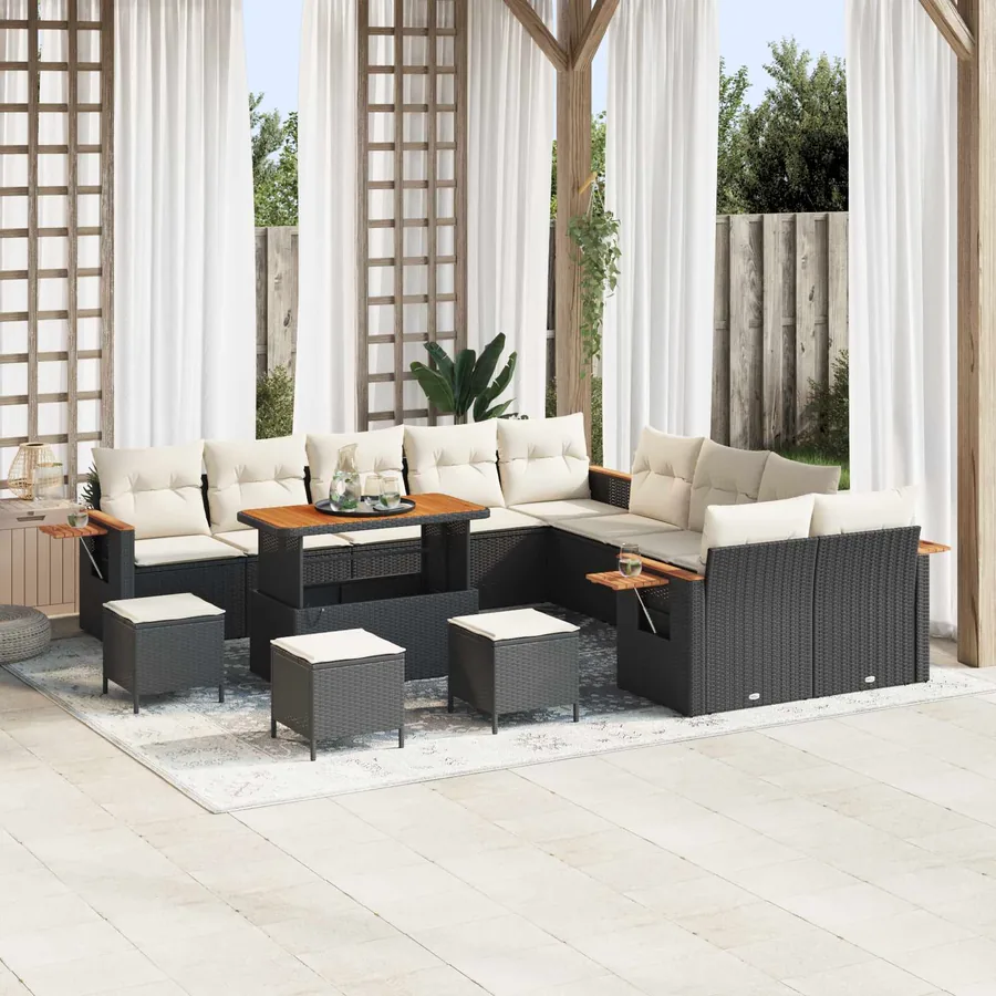 Ensemble de canapé de jardin 14 pcs Noir polyrotin