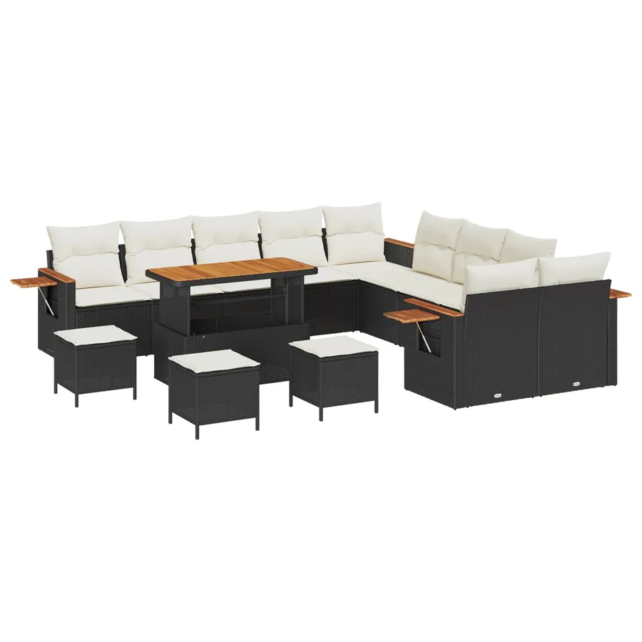 Ensemble de canapé de jardin 14 pcs Noir polyrotin - 2