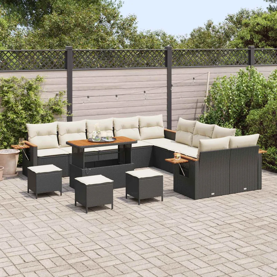 Ensemble de canapé de jardin 14 pcs Noir polyrotin - 3