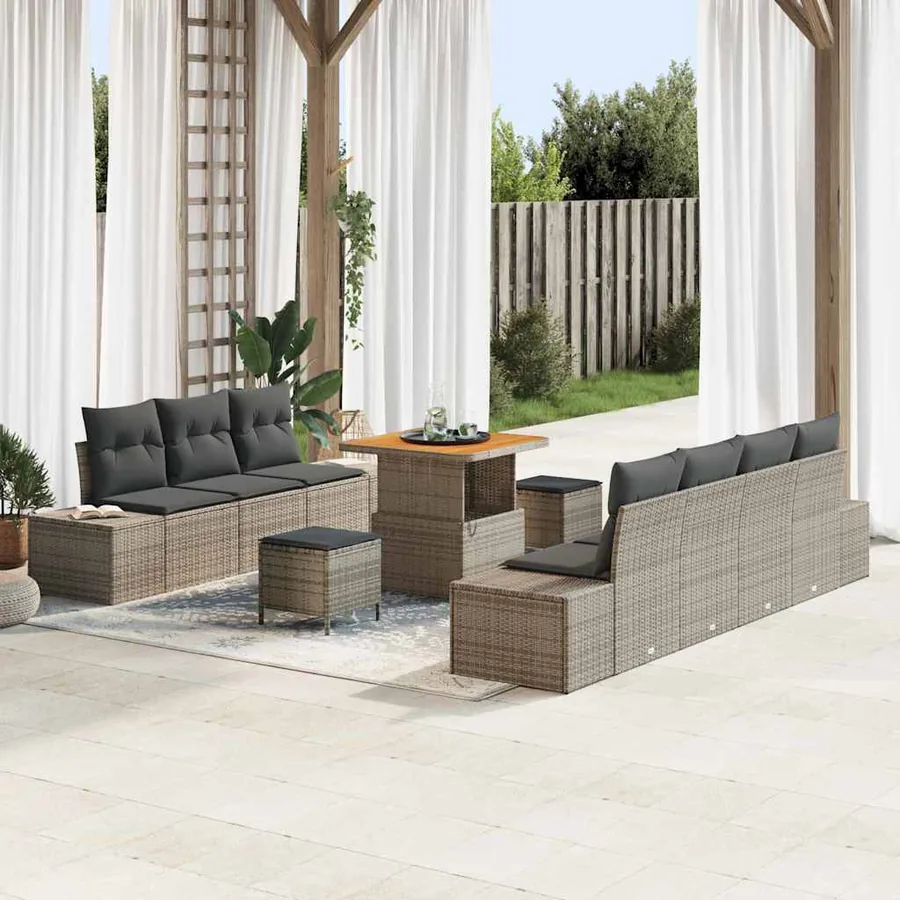 Ensemble de canapé de jardin avec coussin 10 pcs Gris polyrotin