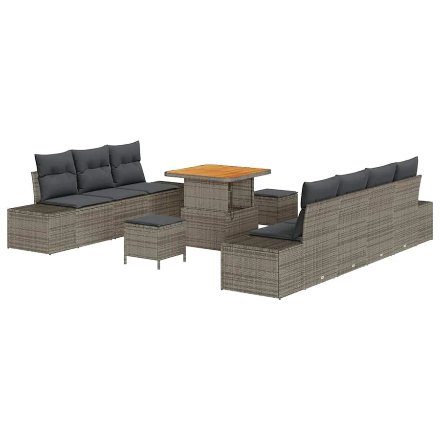 Ensemble de canapé de jardin avec coussin 10 pcs Gris polyrotin - 2