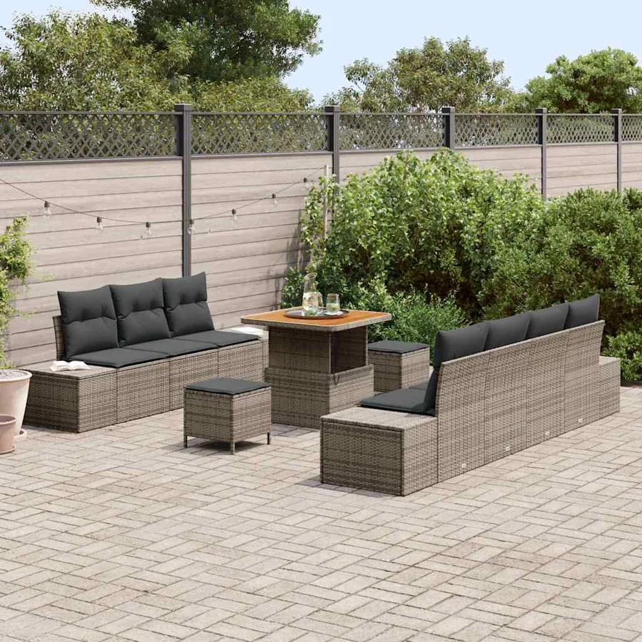 Ensemble de canapé de jardin avec coussin 10 pcs Gris polyrotin - 3