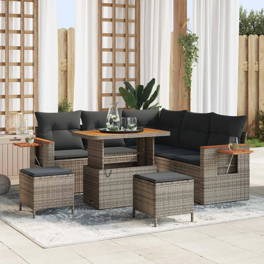 Ensemble de canapé de jardin 8 pcs Gris polyrotin