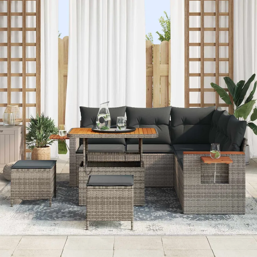 Ensemble de canapé de jardin 8 pcs Gris polyrotin - 3