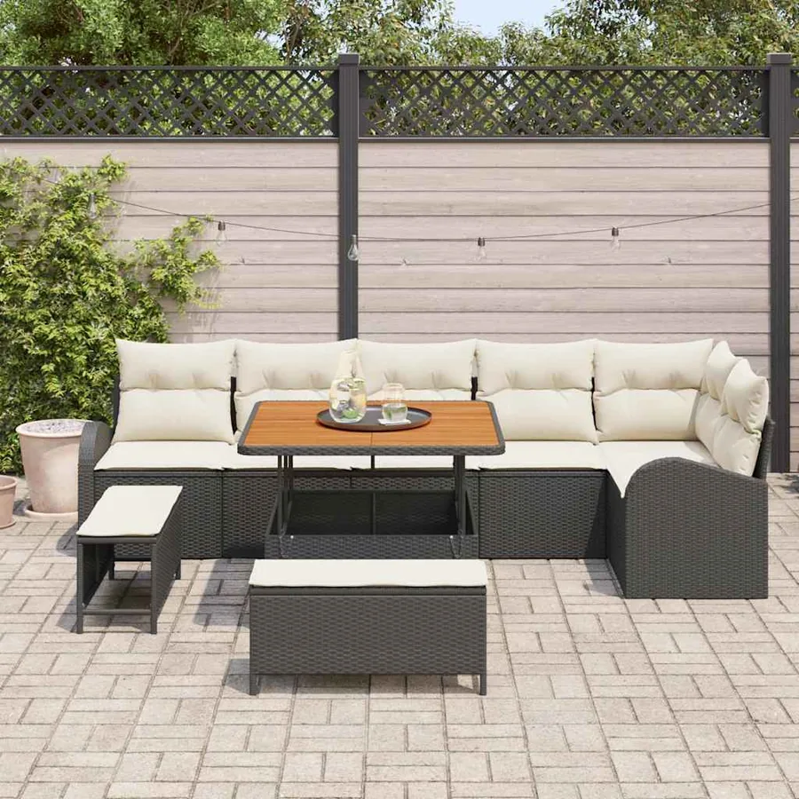 Ensemble de canapé de jardin avec coussin 9 pcs Noir polyrotin - 3