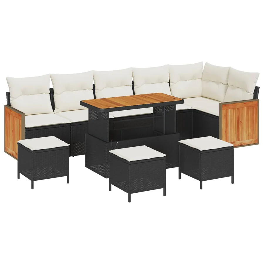 Ensemble de canapé de jardin avec coussin 10 pcs Noir et Crème - 2