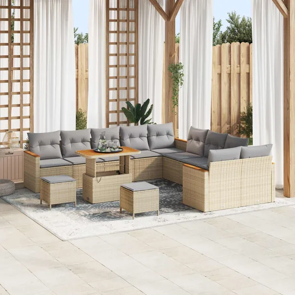 Ensemble de canapé de jardin 13 pcs Beige polyrotin