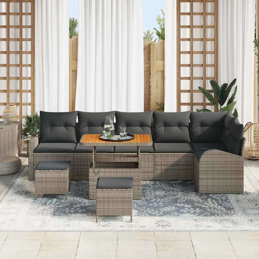 Ensemble de canapé de jardin avec coussin 9 pcs Gris polyrotin - 3