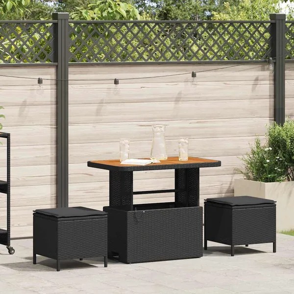 Ensemble de salle à manger pour jardin Noir polyrotin