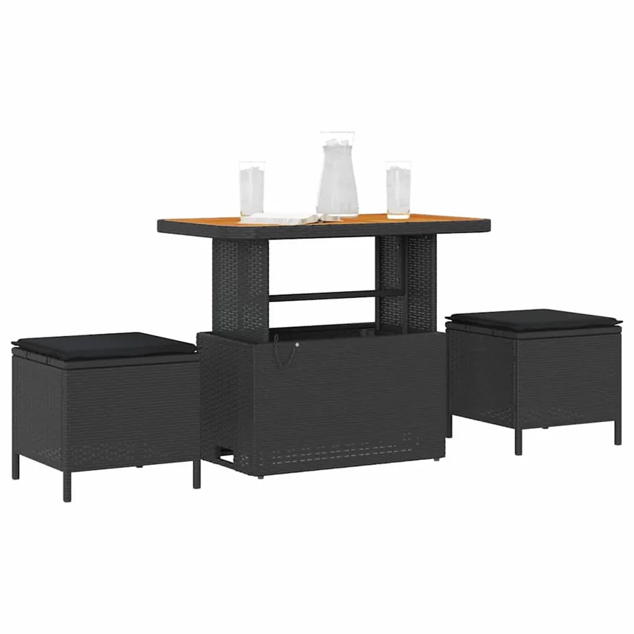 Ensemble de salle à manger pour jardin Noir polyrotin - 3