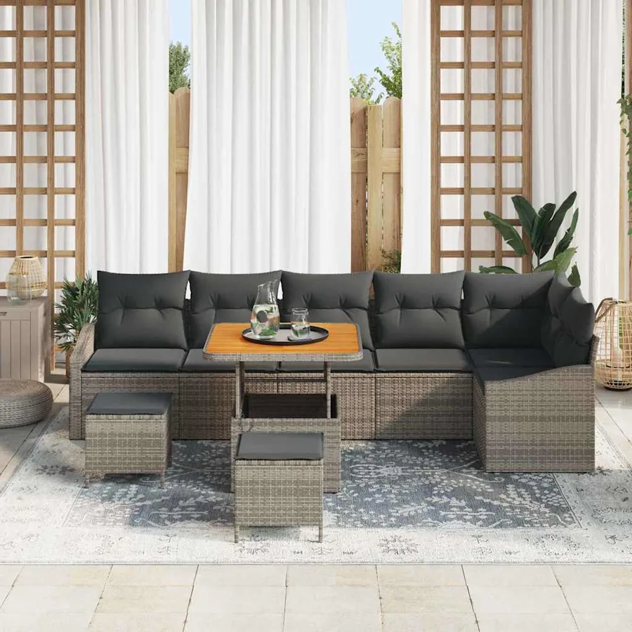 Ensemble de canapé de jardin avec coussin 9 pcs Gris polyrotin - 3