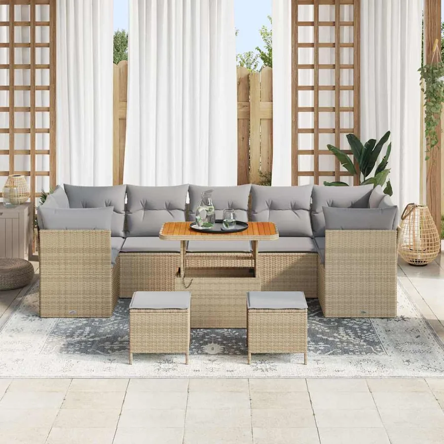 Ensemble de canapé de jardin 10 pcs beige et gris clair - 3