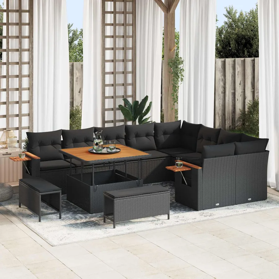 Ensemble de canapé de jardin 12 pcs Noir polyrotin
