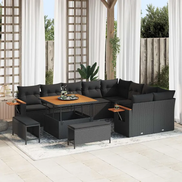 Ensemble de canapé de jardin 12 pcs Noir polyrotin