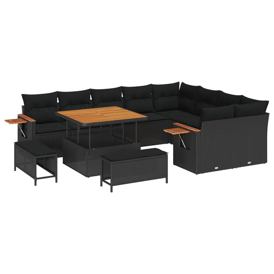 Ensemble de canapé de jardin 12 pcs Noir polyrotin - 2