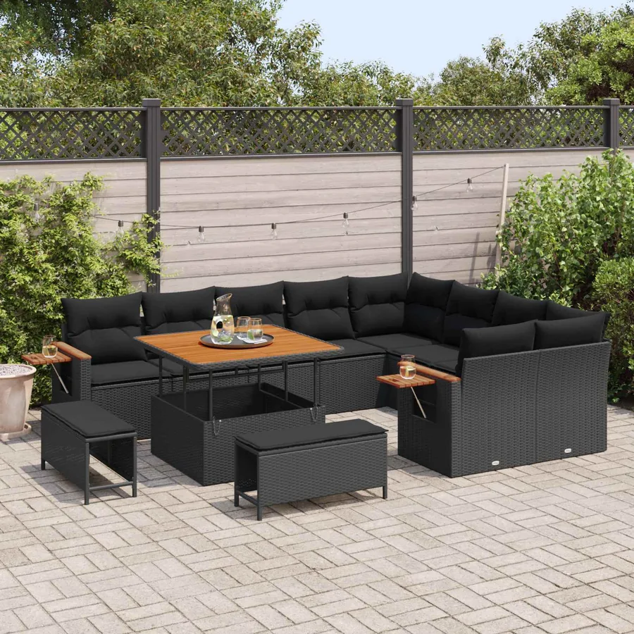 Ensemble de canapé de jardin 12 pcs Noir polyrotin - 3