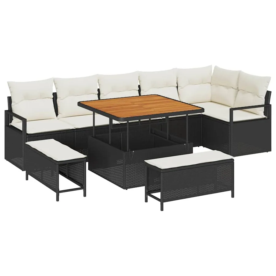 Ensemble de canapé de jardin avec coussin 9 pcs Noir Poly rotin - 2
