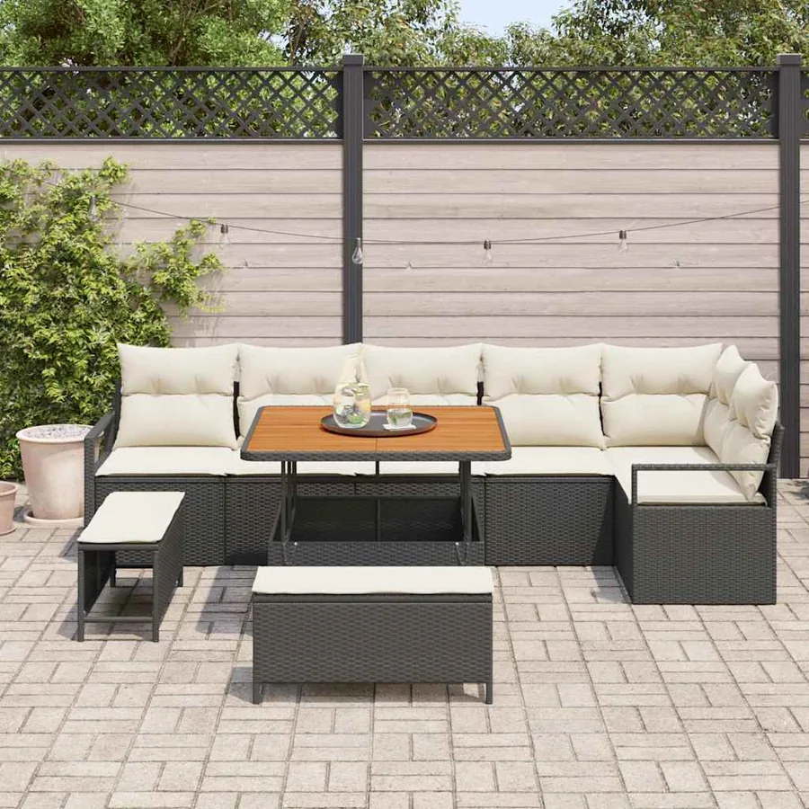 Ensemble de canapé de jardin avec coussin 9 pcs Noir Poly rotin - 3