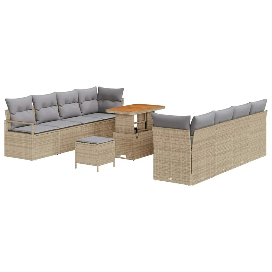 Ensemble de canapé de jardin 11 pcs Beige polyrotin - 2