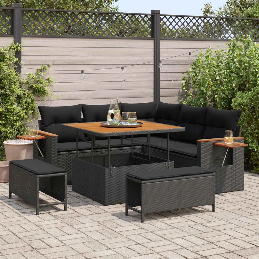 Ensemble de canapé de jardin 8 pcs Noir polyrotin