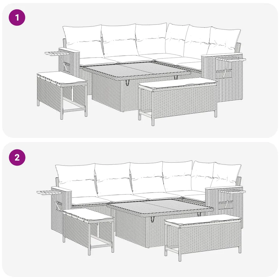 Ensemble de canapé de jardin 8 pcs Noir polyrotin - 11
