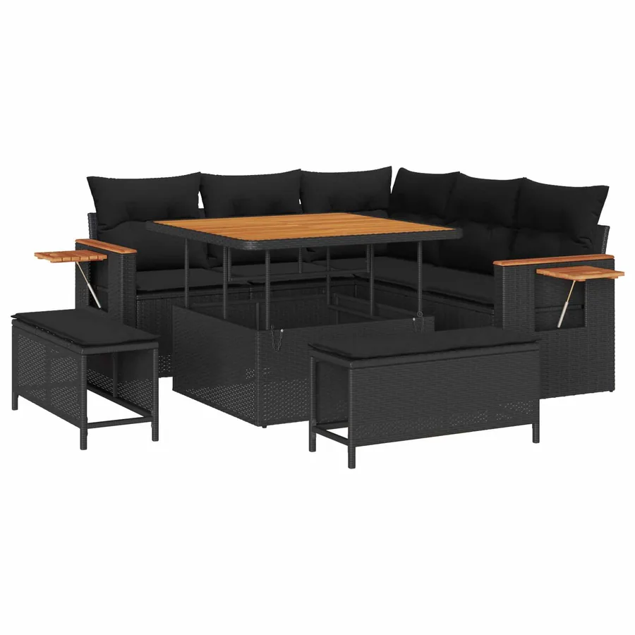 Ensemble de canapé de jardin 8 pcs Noir polyrotin - 2