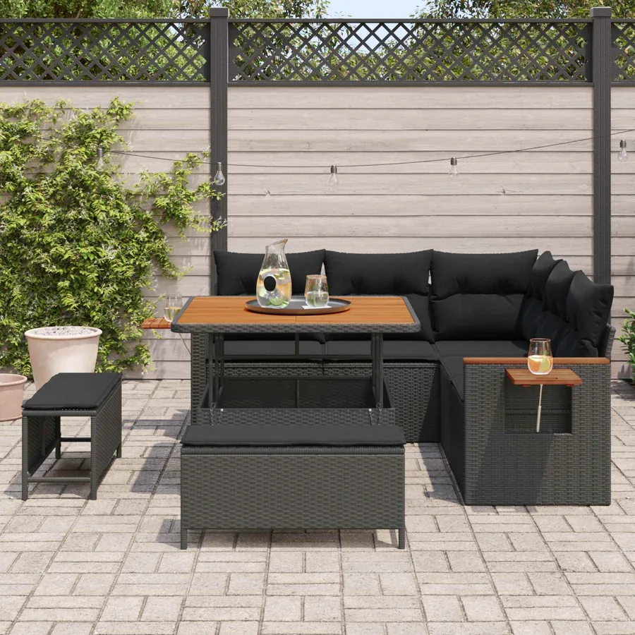 Ensemble de canapé de jardin 8 pcs Noir polyrotin - 3