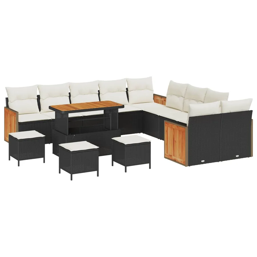 Ensemble de canapé de jardin avec coussin 14 pcs Noir et Crème - 2