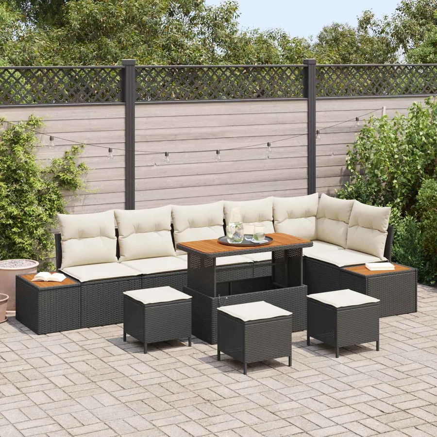 Ensemble de canapé de jardin avec coussin 10 pcs Noir et Crème