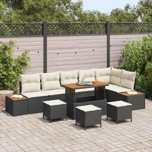 Ensemble de canapé de jardin avec coussin 10 pcs Noir et Crème