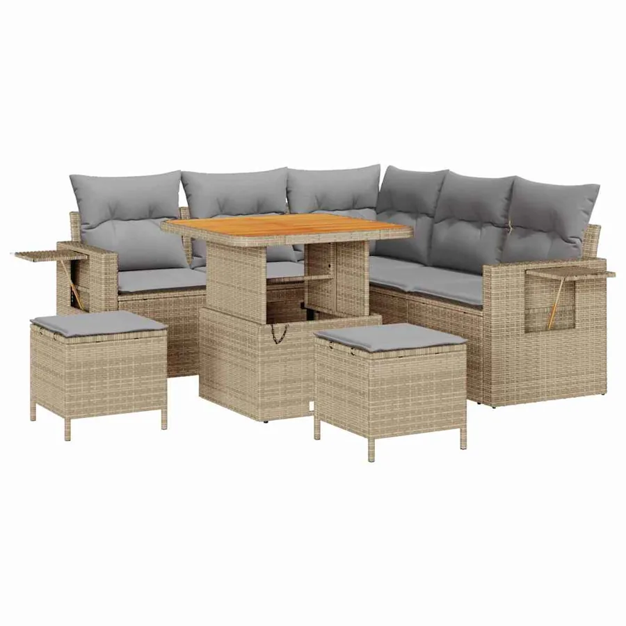 Ensemble de canapé de jardin avec coussin 8 pcs Beige polyrotin - 2