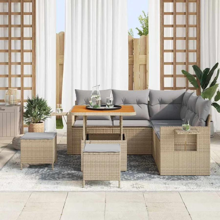Ensemble de canapé de jardin avec coussin 8 pcs Beige polyrotin - 3