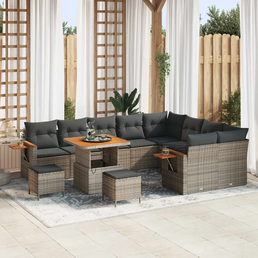 Ensemble de canapé de jardin 12 pcs Gris polyrotin