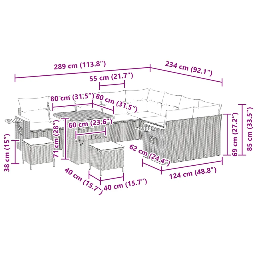 Ensemble de canapé de jardin 12 pcs Gris polyrotin - 15