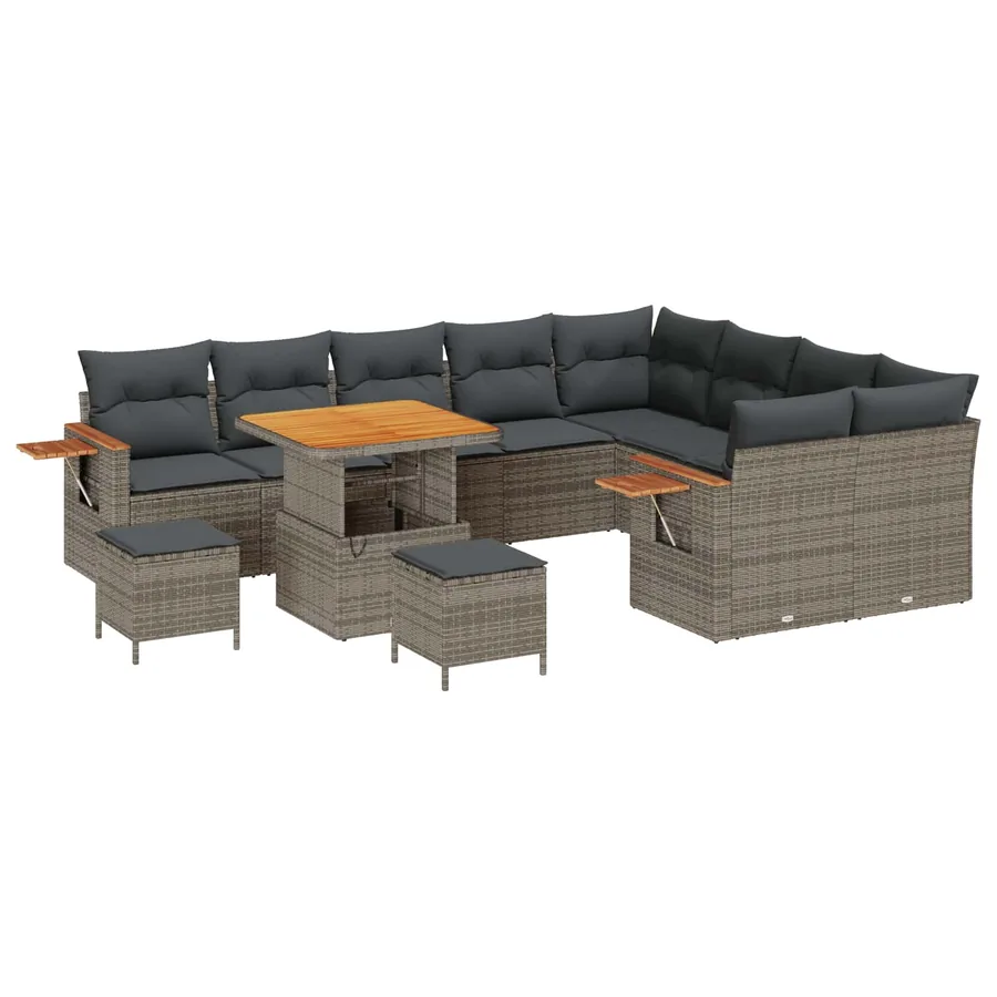 Ensemble de canapé de jardin 12 pcs Gris polyrotin - 2
