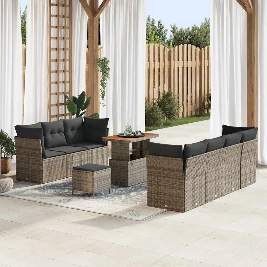 Ensemble de canapé de jardin avec coussin 10 pcs Gris